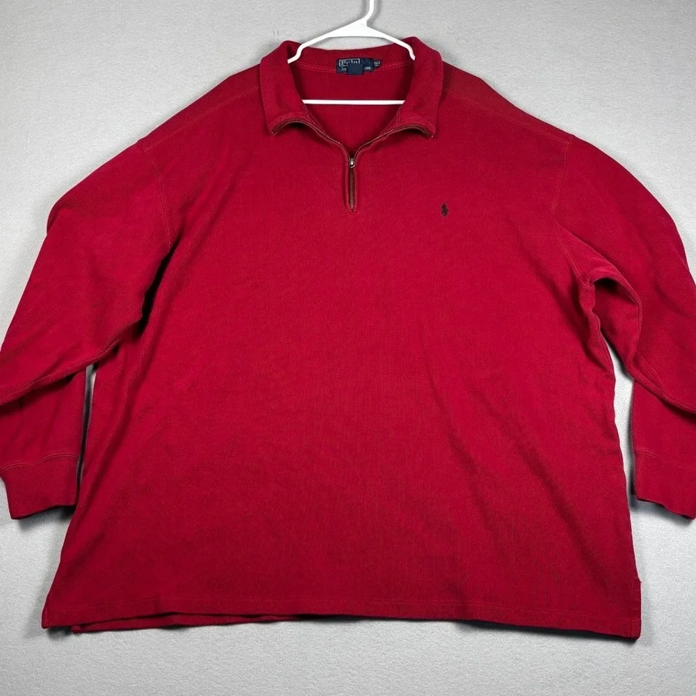 Vintage Polo Ralph Lauren Quarter-Zip Pullover Sweater 3XLT Red Cotton Tall